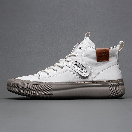 Men's Casual Mid-Top Faux Leather Sneakers with Thick Sole