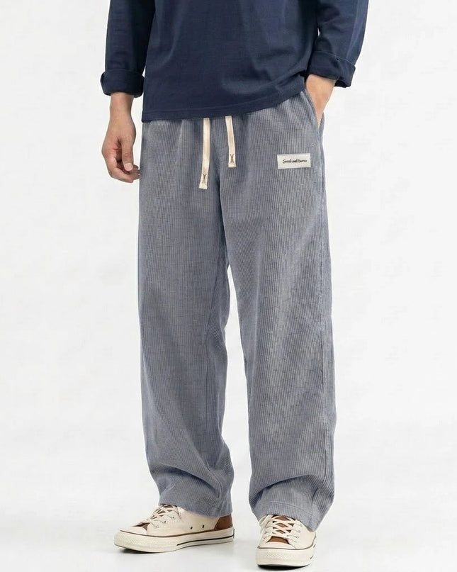 Men's Corduroy Sweatpants - Casual, Loose Fit, Straight Leg, Elastic Waist with Drawstring