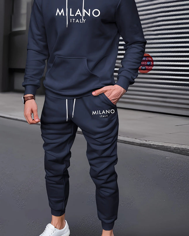 Men's Milano Italy Letter Print Loose Fit Thick Hoodie and Joggers Set