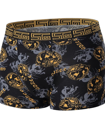 Men's Black Gold Printed Boxer Underwear - Comfortable & Versatile (5-Pack or 10-Pack)
