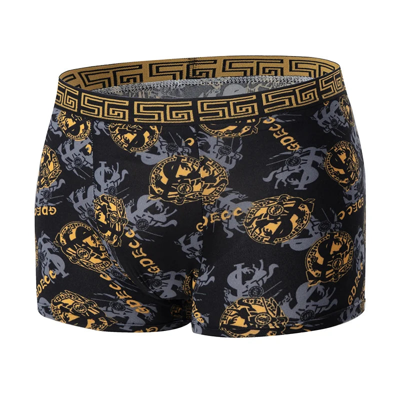 Men's Black Gold Printed Boxer Underwear - Comfortable & Versatile (5-Pack or 10-Pack)