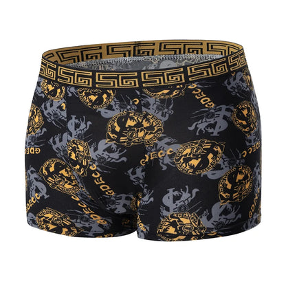 Men's Black Gold Printed Boxer Underwear - Comfortable & Versatile (5-Pack or 10-Pack)