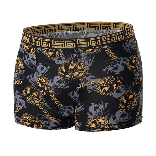 Men's Black Gold Printed Boxer Underwear - Comfortable & Versatile (5-Pack or 10-Pack)