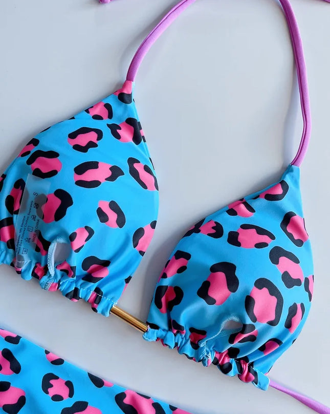 Leopard Print Brazilian Bikini with Braided Rope for Women
