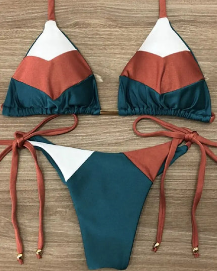 Tropical Plant Print Push-Up Micro Bikini with Thong Style Strings for Women