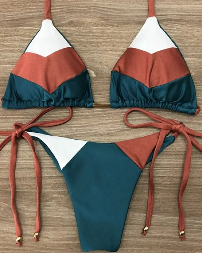 Tropical Plant Print Push-Up Micro Bikini with Thong Style Strings for Women