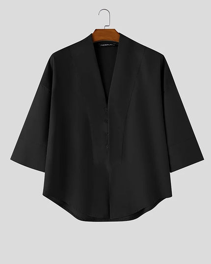 INCERUN Men's V-Neck Half Sleeve Loose Fit Shirt