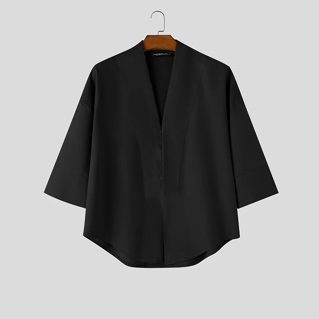 INCERUN Men's V-Neck Half Sleeve Loose Fit Shirt