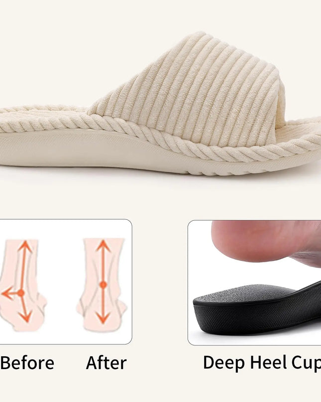 Women's Adjustable Open Toe Slippers with Corduroy Material