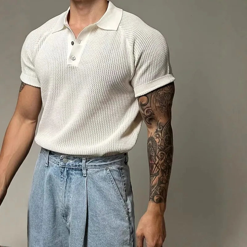 Men's Knitted Polo T-Shirt - Casual & Breathable