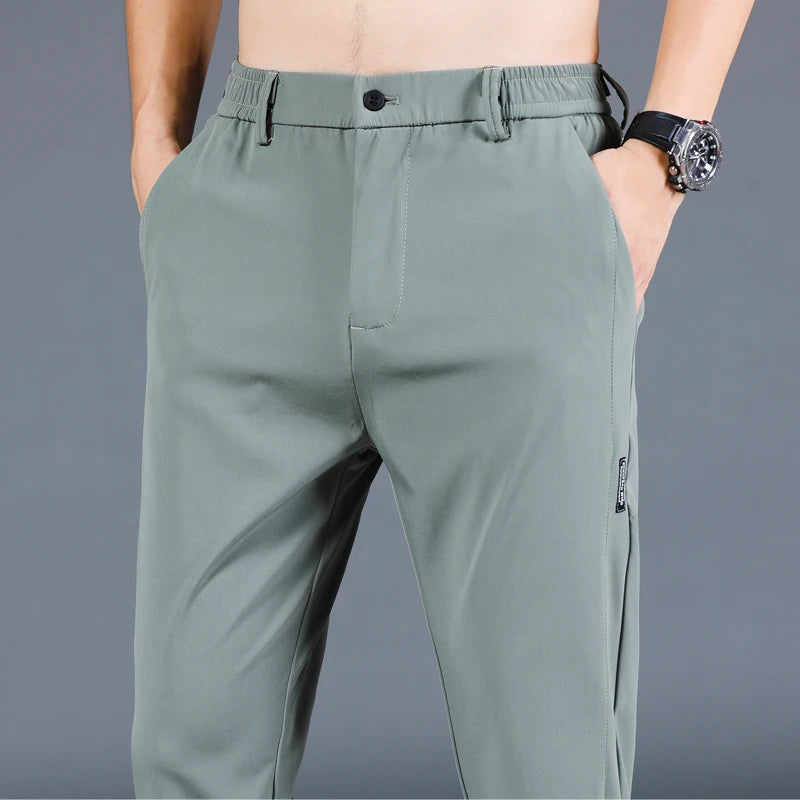 Slim Fit Stretch Men's Casual Pants with Elastic Waistband - Various Colors