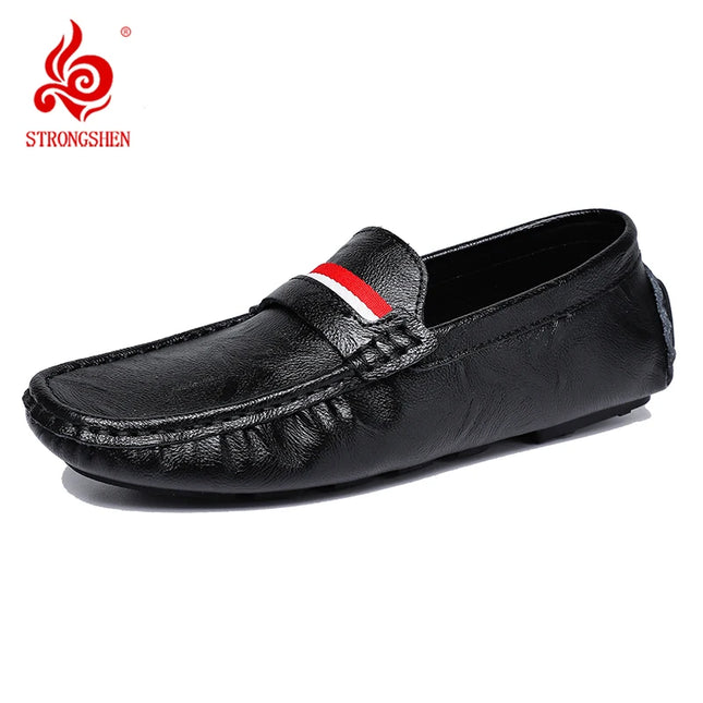 Strongshen Men's Slip-On Leather Flats Shoes