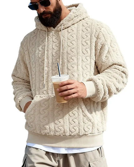 Men's Vintage Jacquard Textured Fleece Hoodie Sweater