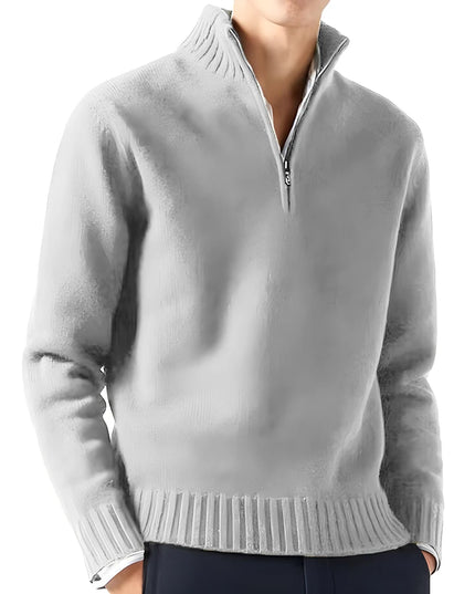 Men's Long Sleeve Turtleneck Sweater - Knitted, Breathable, Half-Zip Design