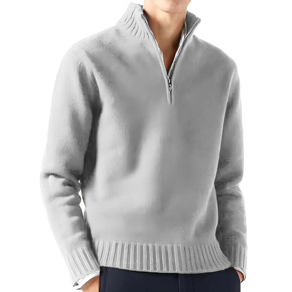 Men's Long Sleeve Turtleneck Sweater - Knitted, Breathable, Half-Zip Design