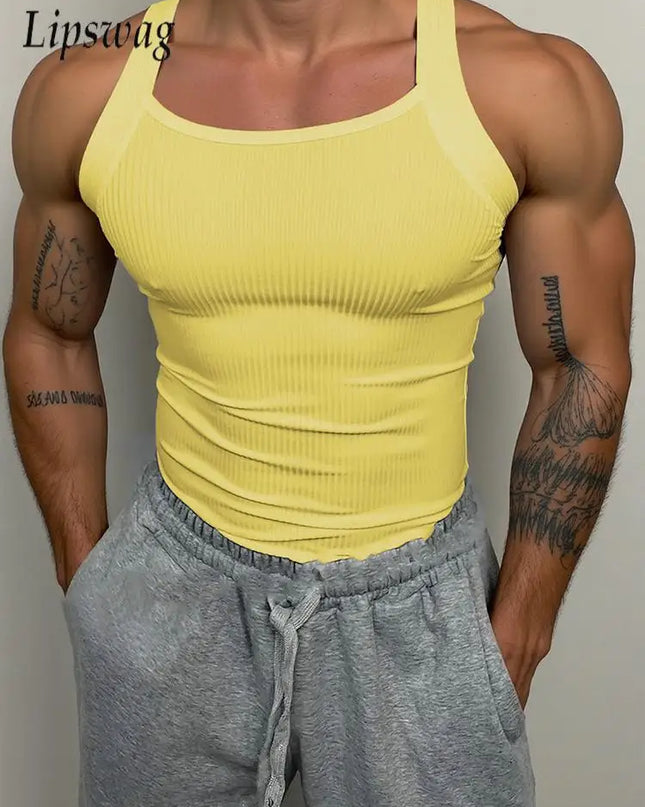 Men's Classic Ribbed Tank Top - Slim Fit, Elastic, Breathable Men's Sleeveless Shirt