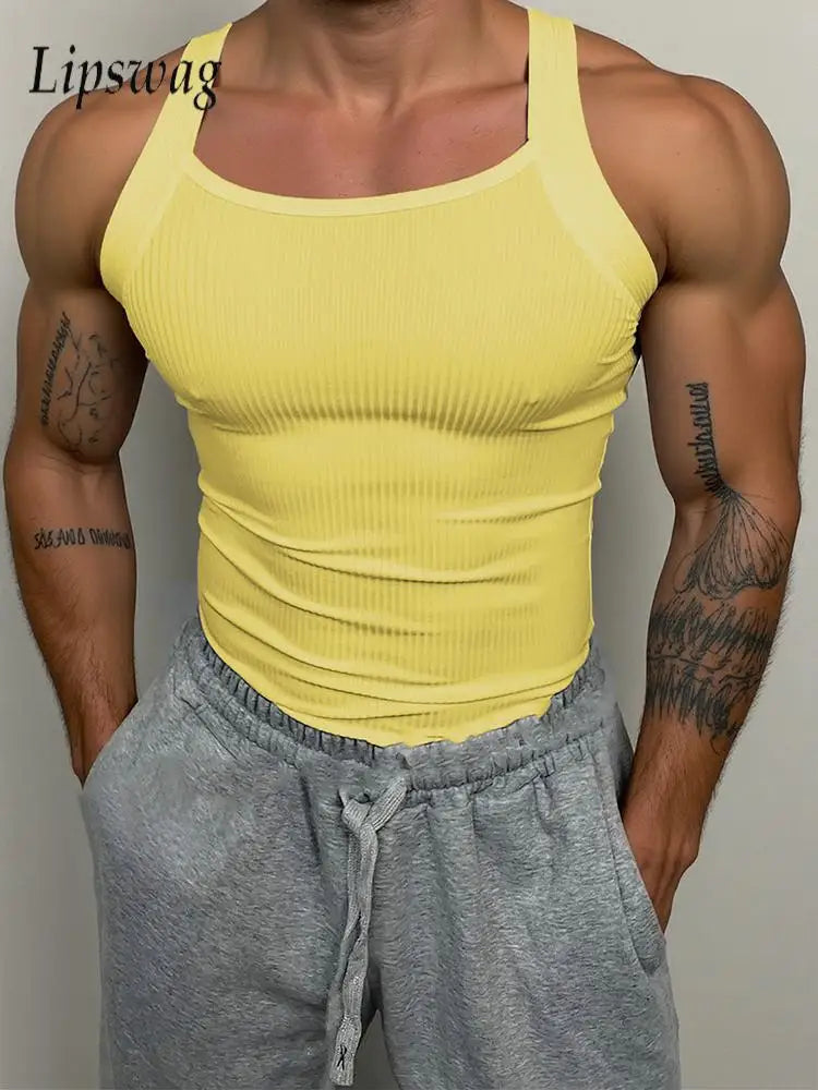 Men's Classic Ribbed Tank Top - Slim Fit, Elastic, Breathable Men's Sleeveless Shirt