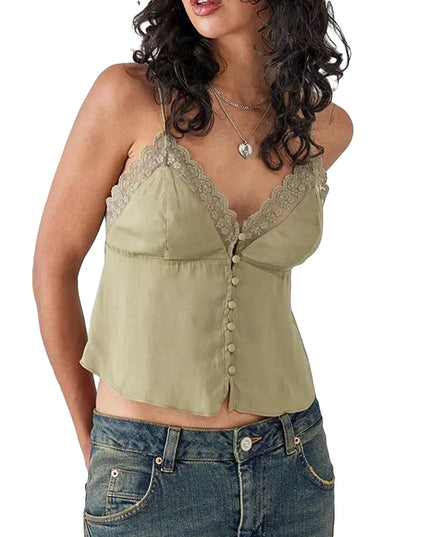 Women's Vintage V-Neck Camisoles with Spaghetti Straps & Button-Down Design