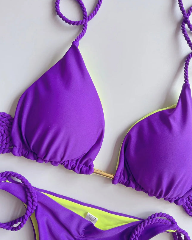 Braided Rope Two-Piece Bikini Set for Women - Triangle Swimwear