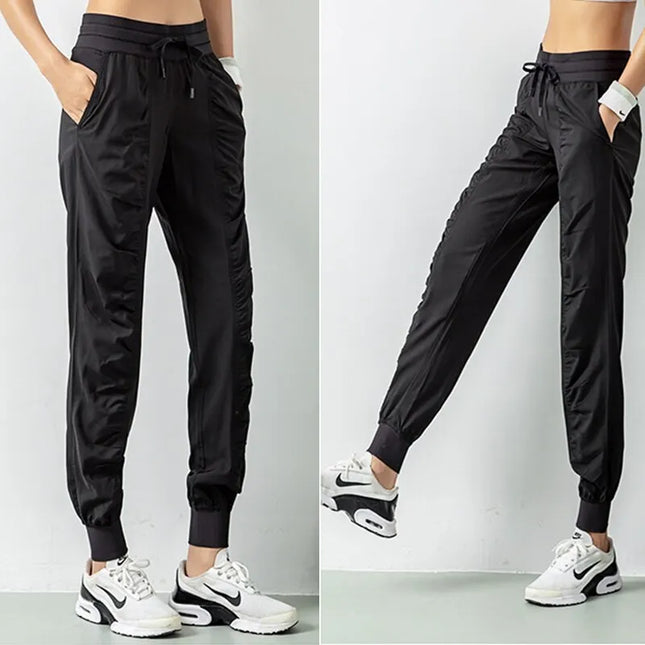 Women's Drawstring Joggers - Quick Dry Athletic Pants with Side Pockets