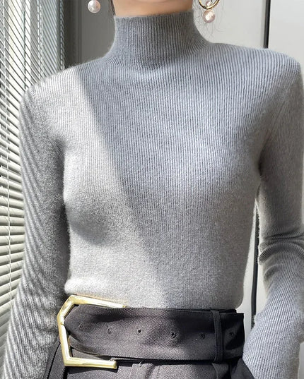 Ribbed Neck Sweater for Women - Fitted Knitted Pullovers