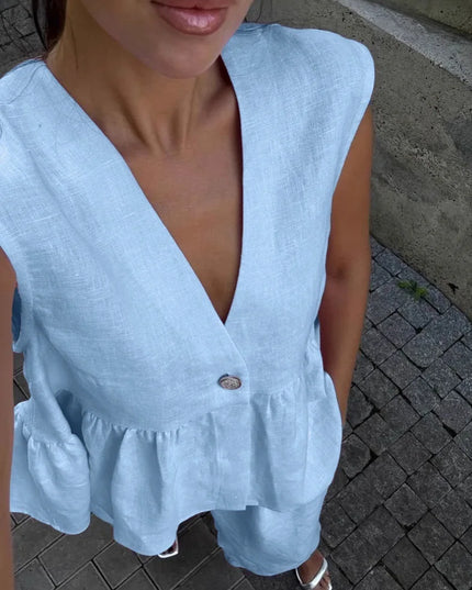 Women's 2-Piece V-Neck Backless Halter Lace-Up Vest with Straight Pants