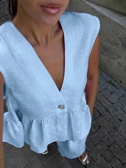 Women's 2-Piece V-Neck Backless Halter Lace-Up Vest with Straight Pants