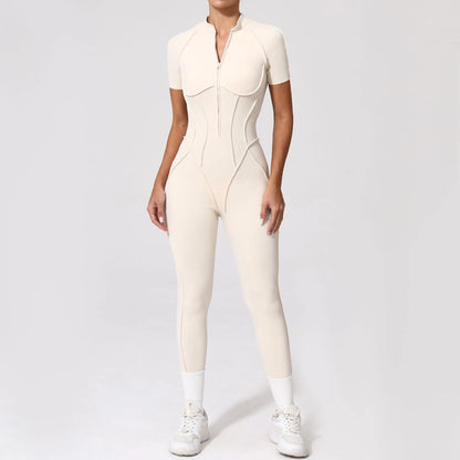 Women's Fitness Jumpsuit with Zipper - Activewear Bodysuit for Workout & Gym