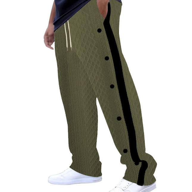 Men's Loose Fit Drawstring Joggers with Side Buttons