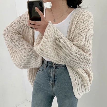 Korean Style Women's Lantern Sleeve Cardigan Sweater