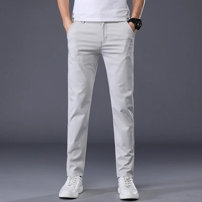 Men's Casual Long Elastic Straight Pants - Various Colors