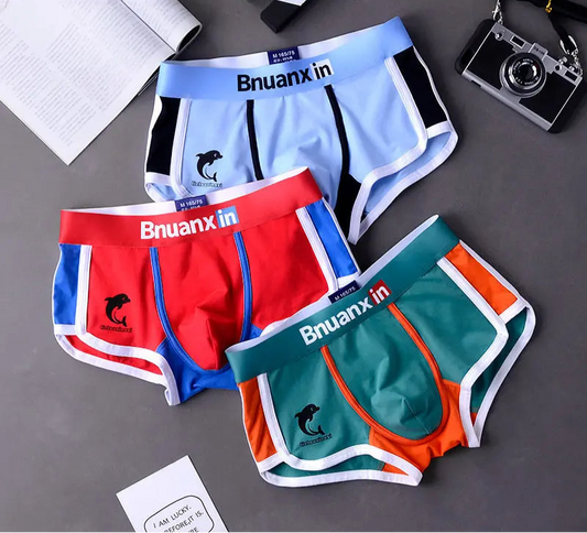 Men's Cotton Boxer Briefs - 3 Pack Underwear with Dolphin Print