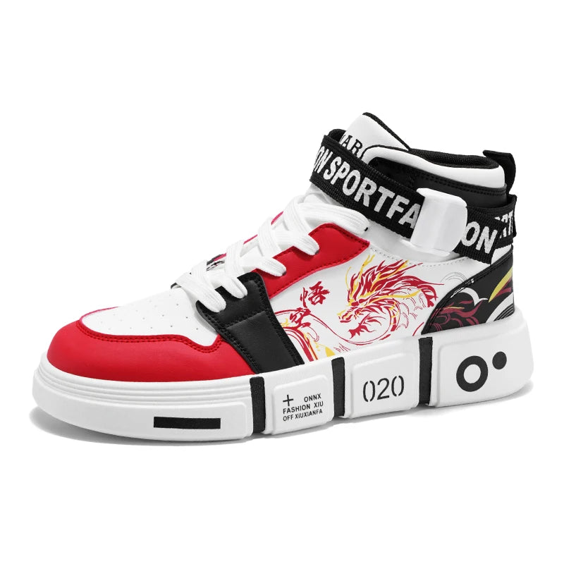 Men's High-Top Casual Lace-Up Sneakers - Non-Slip Rubber Sole for Comfort & Style