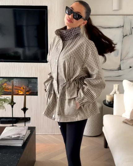 Women's Oversized Casual Jacket with Drawstring Waist