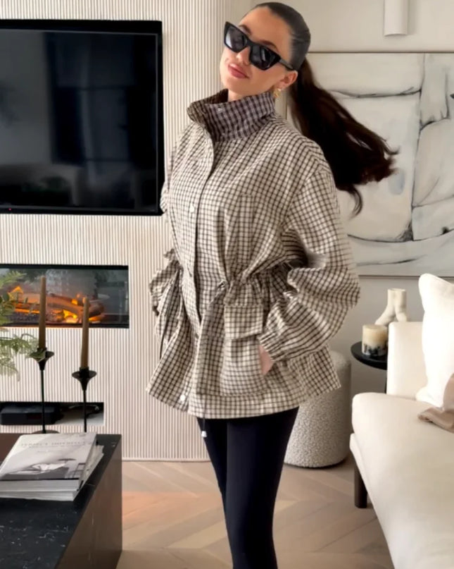Women's Oversized Casual Jacket with Drawstring Waist