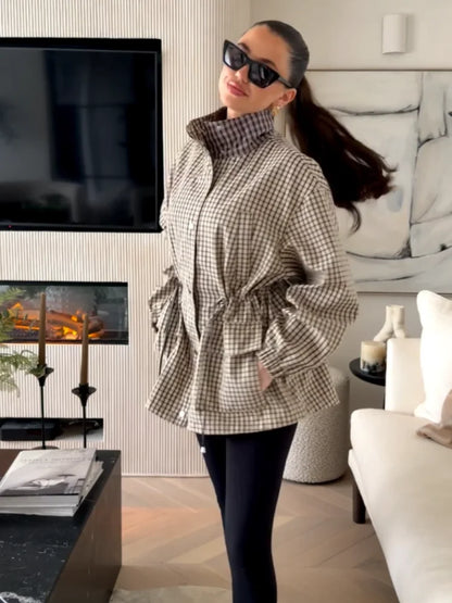 Women's Oversized Casual Jacket with Drawstring Waist