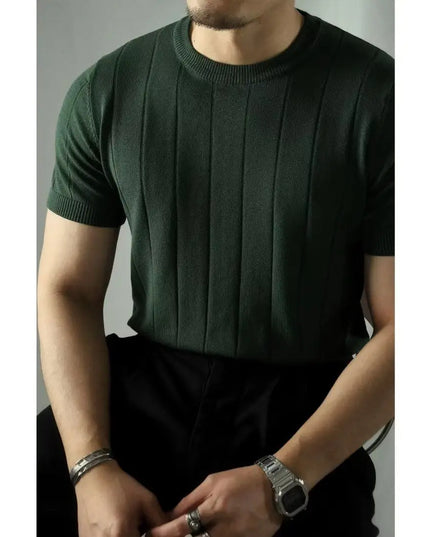 Men's Solid Zipper Knitted Polo Shirt with Lapel