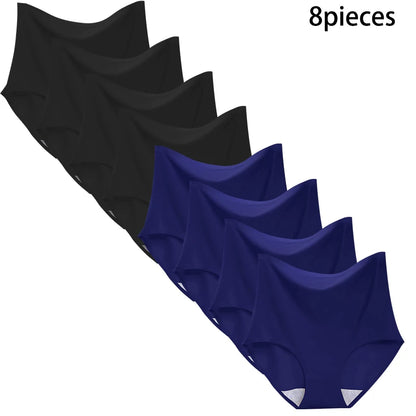 8-Pack Women’s Ice Silk Seamless Triangle Briefs - Comfortable, Tight Fit, Elastic Underwear Set