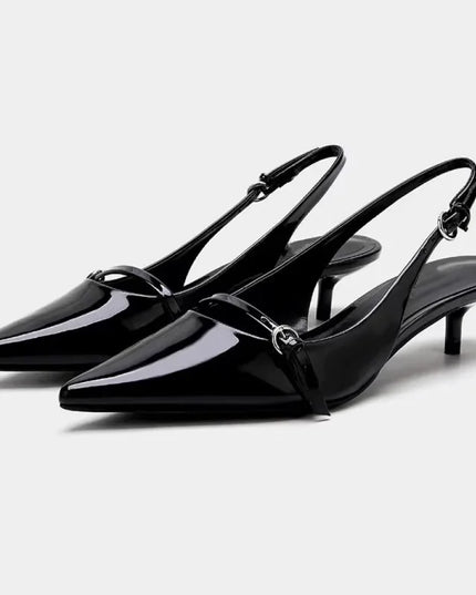 Women's Pointed Toe Sandals with Metal Buckle - Shallow Mouth Design - Anti-slip High Heels