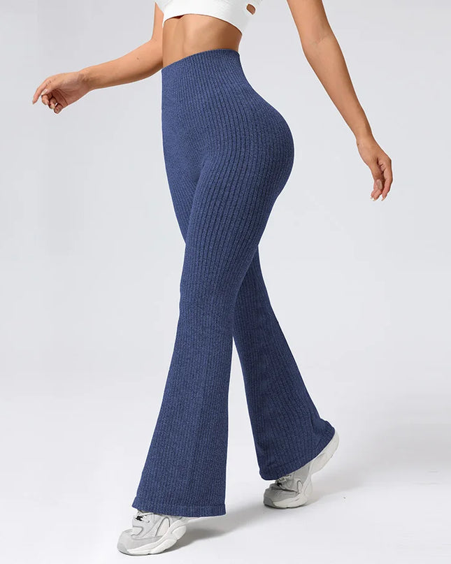 Women's High-Waisted Breathable Flared Trousers - Athleisure Fitness Pants with Stretch