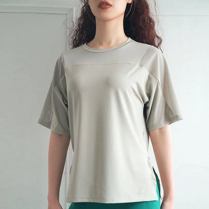 Women's Mesh Stitching Sports T-Shirt - Loose Fit, Quick Dry Activewear