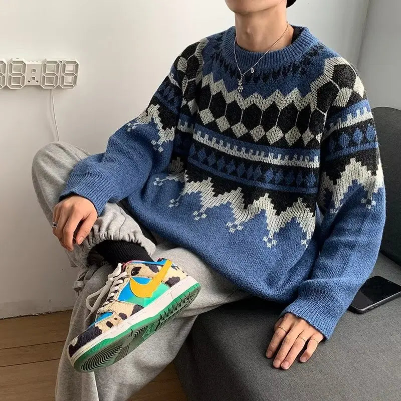 Men's Loose Fit Stylish Knit Sweater - Casual Warm Knitwear for Men