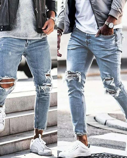 Men's Slim Fit Distressed Denim Stretch Pants