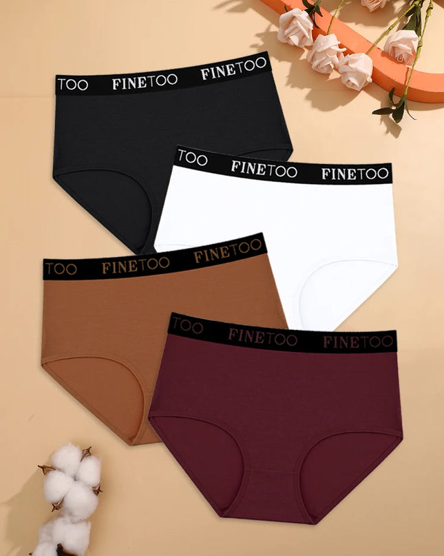 4-Piece Women's Cotton Seamless Mid-Waist Briefs Set – Breathable, Stretchy, Comfortable Underwear for Everyday Wear