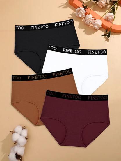 4-Piece Women's Cotton Seamless Mid-Waist Briefs Set – Breathable, Stretchy, Comfortable Underwear for Everyday Wear