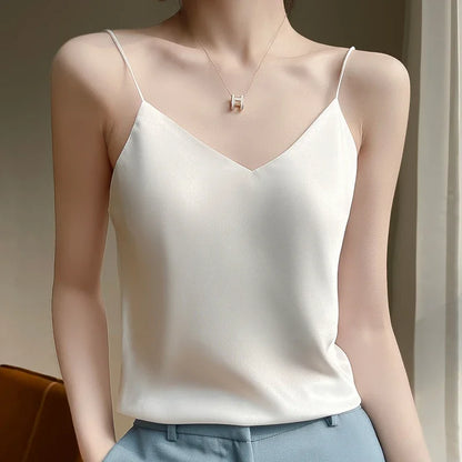 Women's V-Neck Spaghetti Strap Blouse – Stylish & Flowy Top for Women