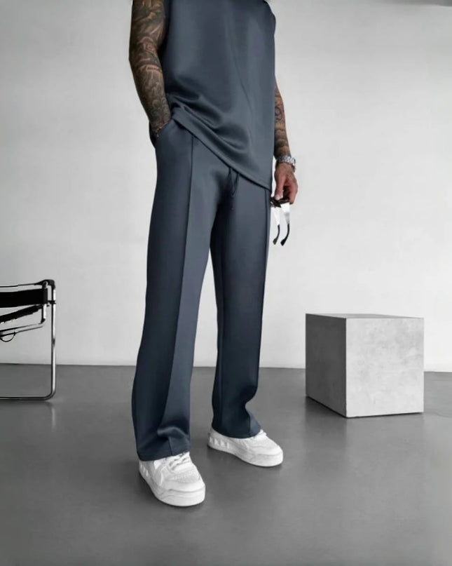 Men's Casual Pants with Single-Line Pleats and Elastic Drawstring Waist