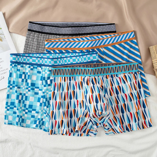 4/5-Piece Men's Colorful Patterned Casual Boxer Shorts, Comfortable Elastic Waist