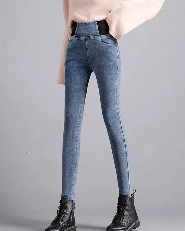 Women's High-Waisted Slim Fit Vintage Denim Jeans with Stretch
