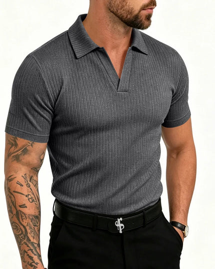 Men's Slim-Fit Knitted V-Neck Short-Sleeve Breathable T-Shirt